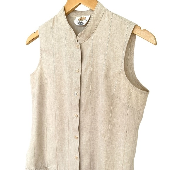 Talbots button down shirt, sleeveless with mandarin  collar, Irish linen - Picture 3 of 8